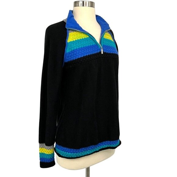 Neve Designs 1/4 Zip Sweater Size 2XL Merino Wool Blend Black Multicolor *READ* - Picture 11 of 14